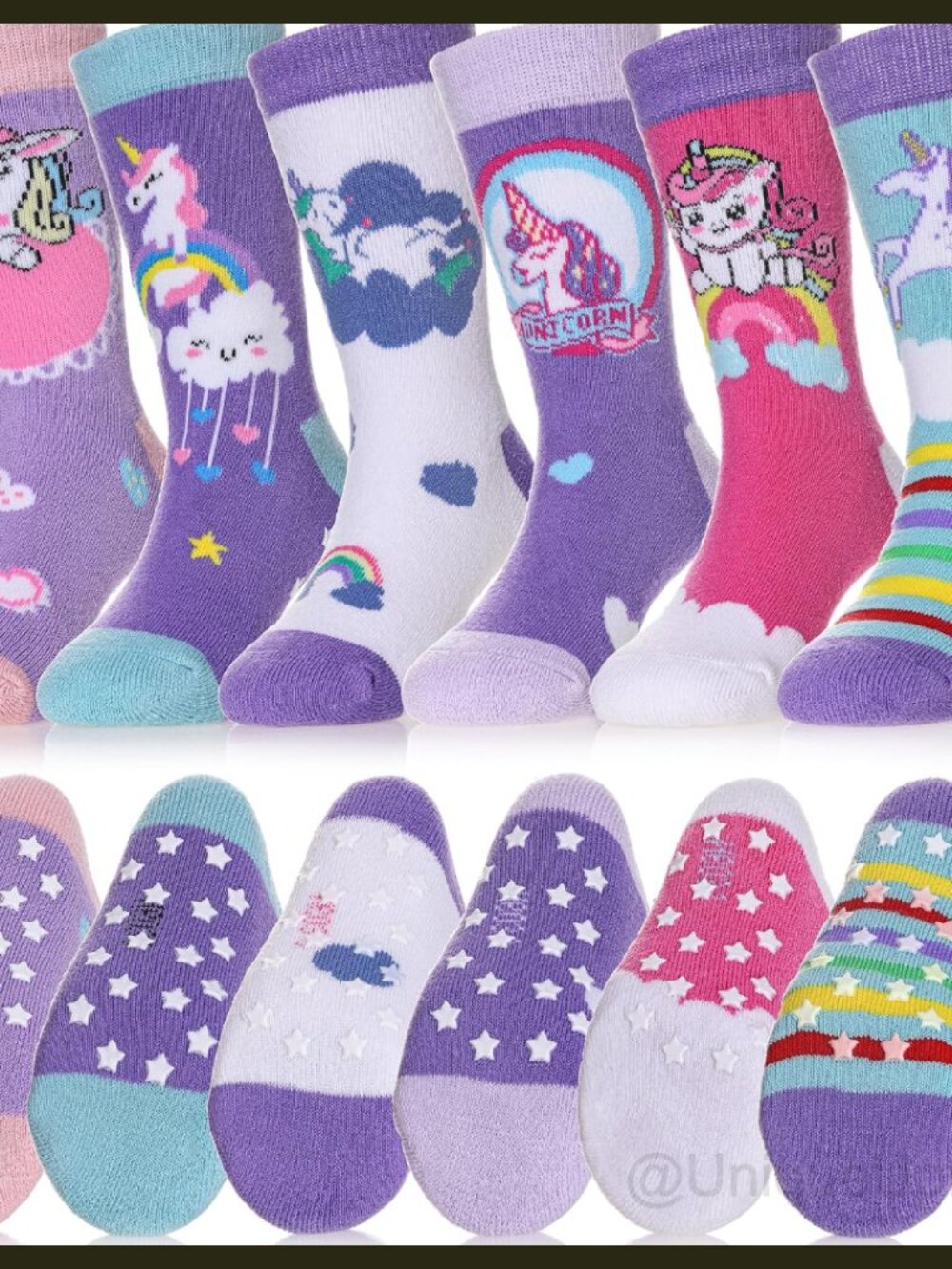 Toddler Non Slip Grip Socks Cotton Spandex Crew Socks 6 Pairs Gift